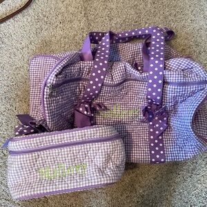 New with Tags “Mallory” Purple Gingham and Polka Dot Travel Bag Set
